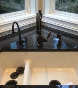 New oil rubbed bronze looking kitchen faucet. D&F Plumbing, Heating and Cooling provides kitchen faucet installation services for homeowners in Portland OR and Vancouver WA.