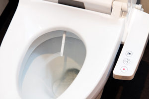 Toilet bowl with electronic control bidet. D & F Plumbing provides professional bidet installation in Portland OR & Vancouver WA.