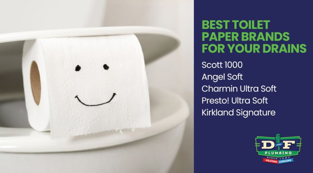 Toilet paper roll and toilet with a list of the Best Toilet Paper Brands For Your Drains