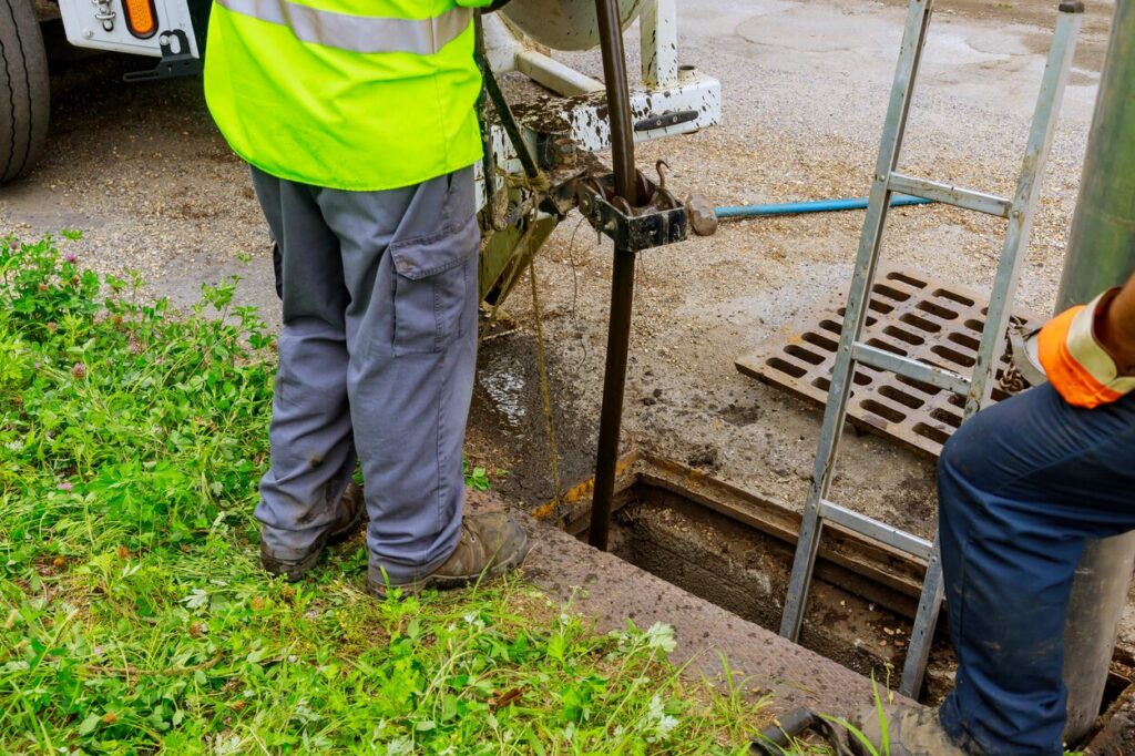 Cleaning the sewer system special equipment, utility service of the town