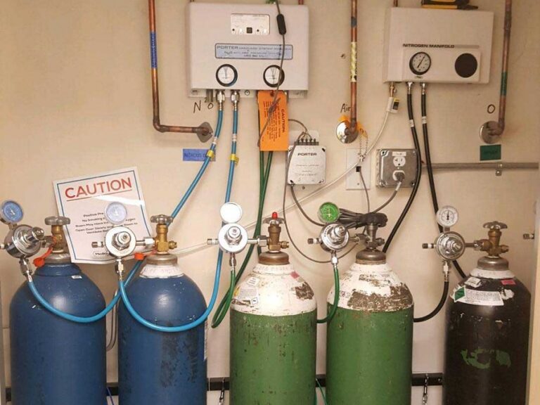 Medical gas cylinders and manifold pipework