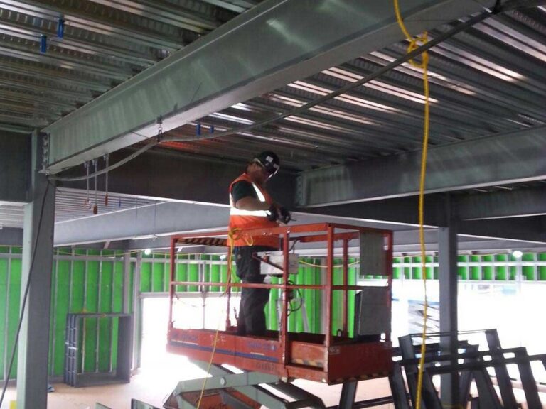 Rough-in on a steel-frame commercial build